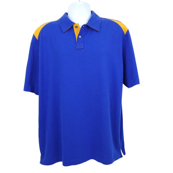 C-Buk Cutter Buck Polo Golf Shirt Mens Size XXL Top Short Sleeve Blue Gold - Picture 1 of 12